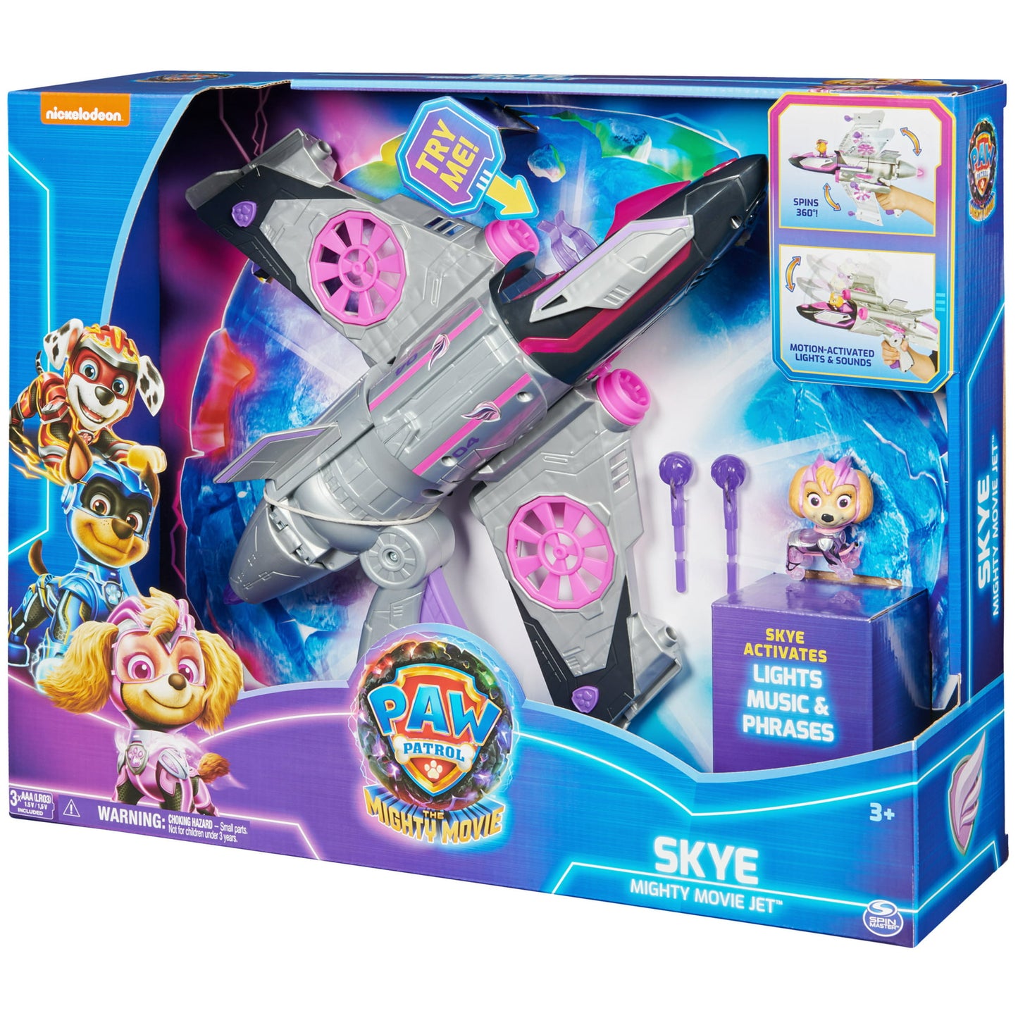 Paw Patrol: The Mighty Movie, Transforming Rescue Jet with Skye Mighty Pups Action Figure, Lights and Sounds, Kids Toys for Boys & Girls 3+