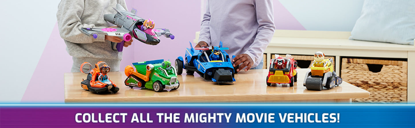 Paw Patrol: The Mighty Movie, Chase’s Mighty Transforming Cruiser with Mighty Pups Action Figure, Lights and Sounds, Kids Toys for Boys & Girls 3+