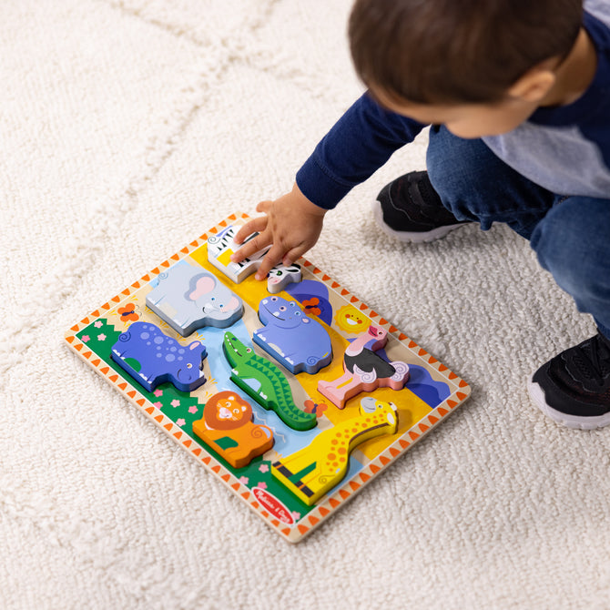 Melissa & Doug Safari Animals Chunky Puzzle – Rompecabezas Safari 8 Piezas
