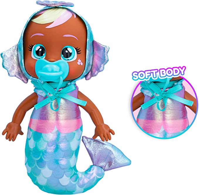 Cry Babies Tiny Cuddles Mermaids Delphine - 9 inch Baby Doll, Cries Real Tears, Metallic Mermaid Themed Pajamas