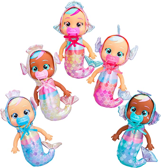 Cry Babies Tiny Cuddles Mermaids Melody - 9 inch Baby Doll, Cries Real Tears, Metallic Mermaid Themed Pajamas