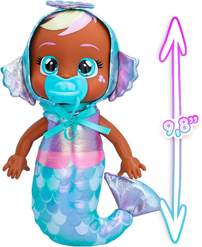 Cry Babies Tiny Cuddles Mermaids Delphine - 9 inch Baby Doll, Cries Real Tears, Metallic Mermaid Themed Pajamas