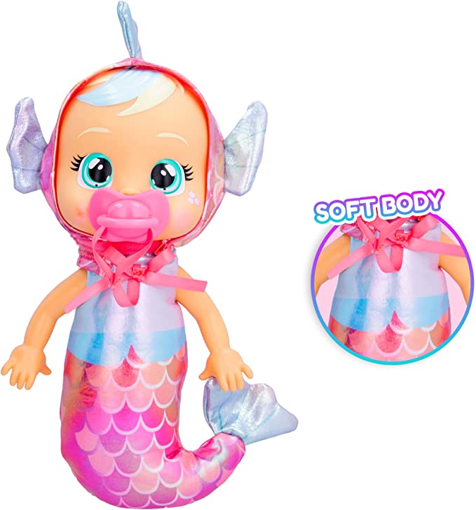 Cry Babies Tiny Cuddles Mermaids Delphine - 9 inch Baby Doll, Cries Real Tears, Metallic Mermaid Themed Pajamas