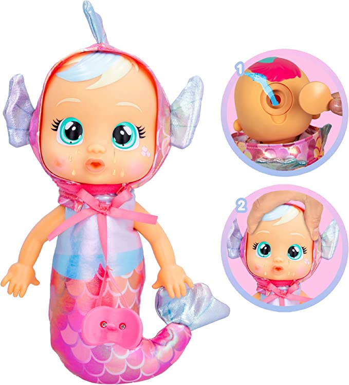 Cry Babies Tiny Cuddles Mermaids Delphine - 9 inch Baby Doll, Cries Real Tears, Metallic Mermaid Themed Pajamas
