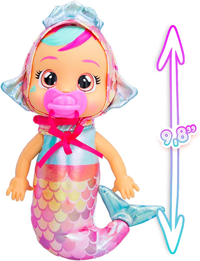Cry Babies Tiny Cuddles Mermaids Melody - 9 inch Baby Doll, Cries Real Tears, Metallic Mermaid Themed Pajamas