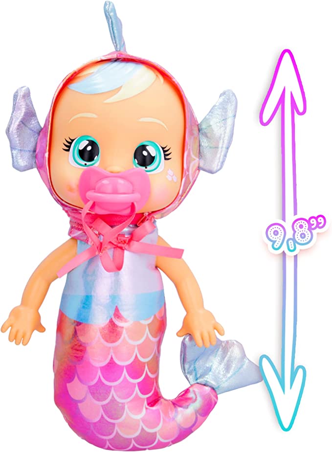 Cry Babies Tiny Cuddles Mermaids Delphine - 9 inch Baby Doll, Cries Real Tears, Metallic Mermaid Themed Pajamas
