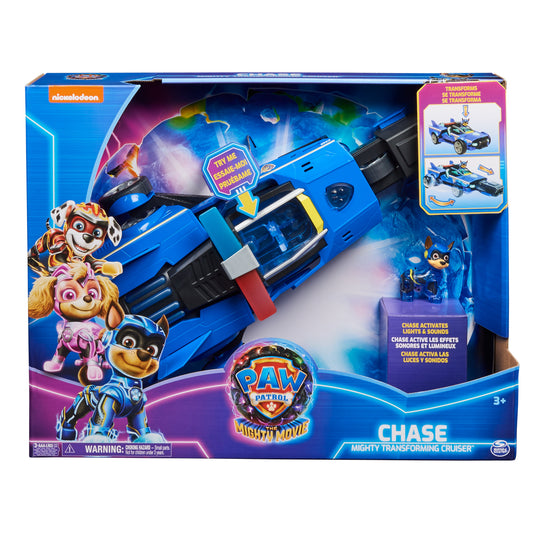 Paw Patrol: The Mighty Movie, Chase’s Mighty Transforming Cruiser with Mighty Pups Action Figure, Lights and Sounds, Kids Toys for Boys & Girls 3+