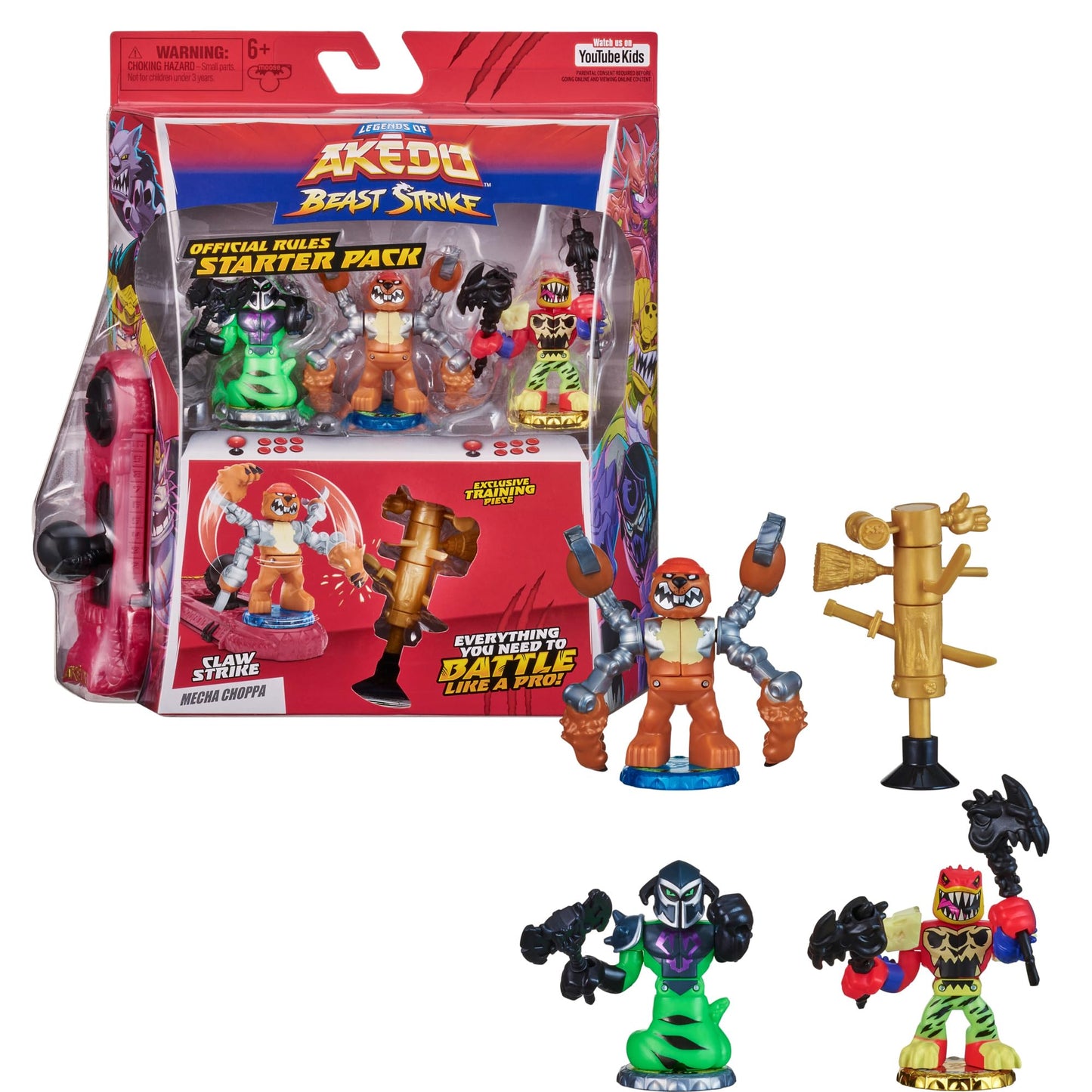 Legends of Akedo Beast Strike : Claw Strike - Official Rules Claw Strike Starter Pack - 3 Mini Battling Warriors with Training Practice Piece and Exclusive Joystick Controller
