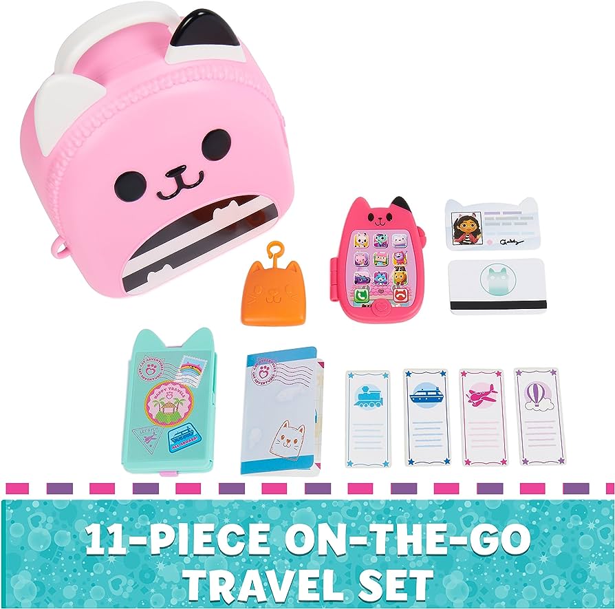 Gabby's Dollhouse, Gabby Girl On-The-Go Travel Set, Pretend Play Travel Toys, Toy Passport, Toy Phone and Compass Charm, Kids Toys for Girls & Boys 3+