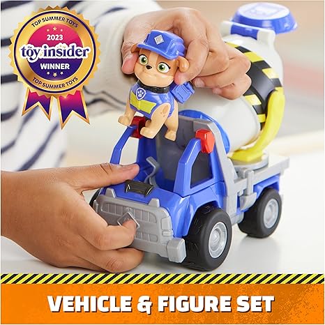 Rubble & Crew, Mix’s Cement Mixer Toy Truck with Action Figure and Movable Construction Toys, Kids Toys for Ages 3 and Up