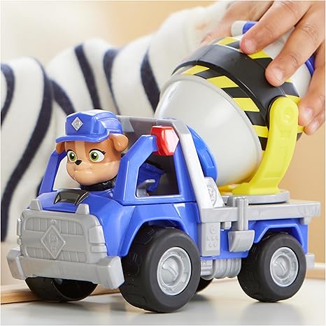 Rubble & Crew, Mix’s Cement Mixer Toy Truck with Action Figure and Movable Construction Toys, Kids Toys for Ages 3 and Up