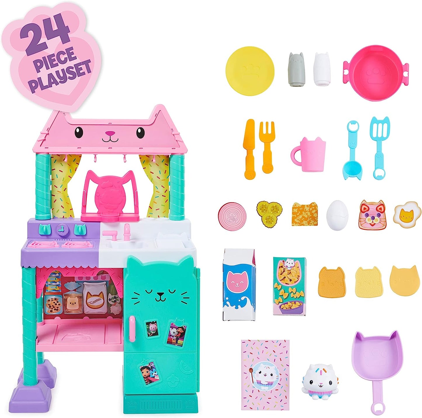 Gabby’s Dollhouse, Cakey Kitchen Set for Kids with Play Kitchen Accessories, Play Food, Sounds, Music and Kids Toys for Girls and Boys Ages 3 and Up