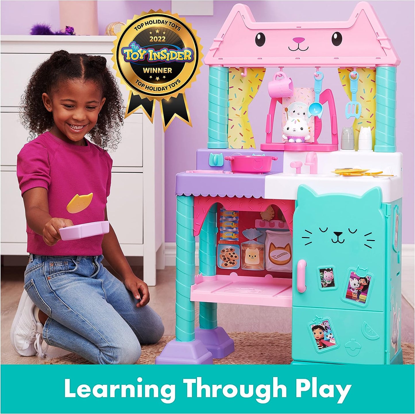 Gabby’s Dollhouse, Cakey Kitchen Set for Kids with Play Kitchen Accessories, Play Food, Sounds, Music and Kids Toys for Girls and Boys Ages 3 and Up