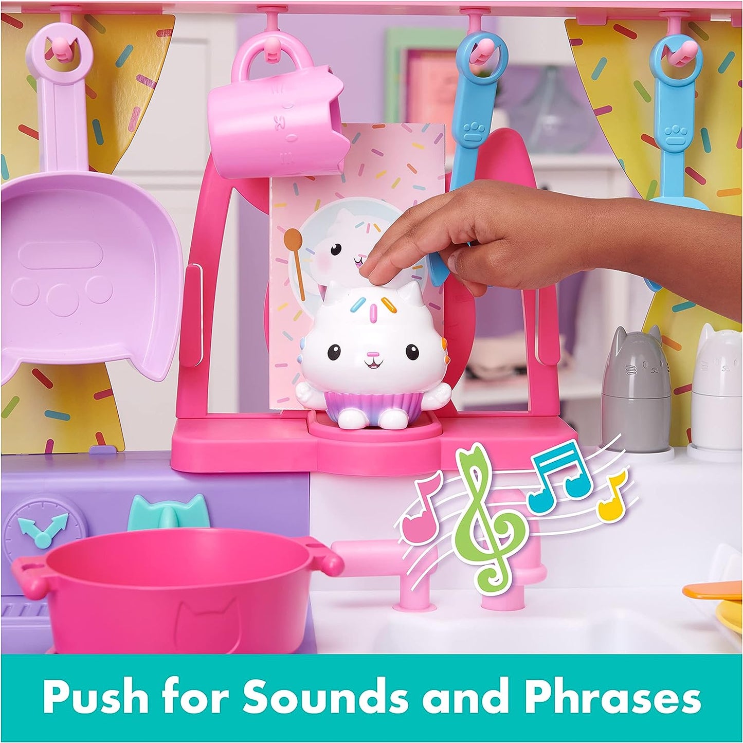 Gabby’s Dollhouse, Cakey Kitchen Set for Kids with Play Kitchen Accessories, Play Food, Sounds, Music and Kids Toys for Girls and Boys Ages 3 and Up