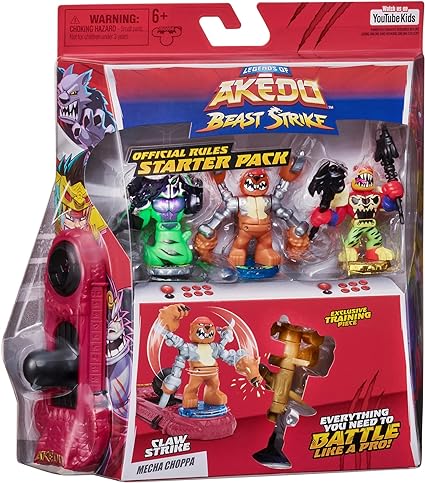 Legends of Akedo Beast Strike : Claw Strike - Official Rules Claw Strike Starter Pack - 3 Mini Battling Warriors with Training Practice Piece and Exclusive Joystick Controller