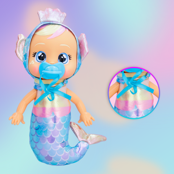 Cry Babies Tiny Cuddles Mermaids Giselle - 9 inch Baby Doll, Cries ReCry Babies Giselle - Cries Real Tears, Metallic Mermaid Themed Pajamas