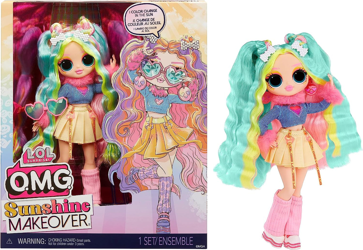 LOL Surprise OMG Sunshine Color Change Bubblegum DJ Fashion Doll with Color Changing Hair and Fashions and Multiple Surprises – Great Gift for Kids Ages 4+