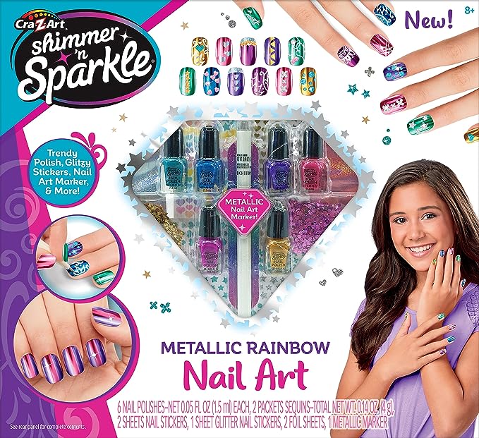Shimmer 'n Sparkle Metallic Rainbow Nail Art Design Kit for Ages 8 and up