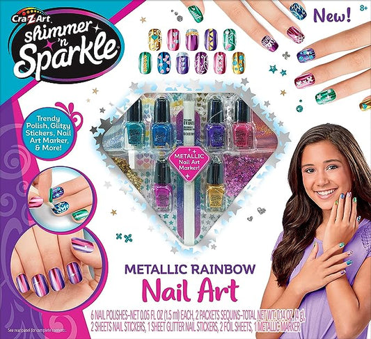 Shimmer 'n Sparkle Metallic Rainbow Nail Art Design Kit for Ages 8 and up