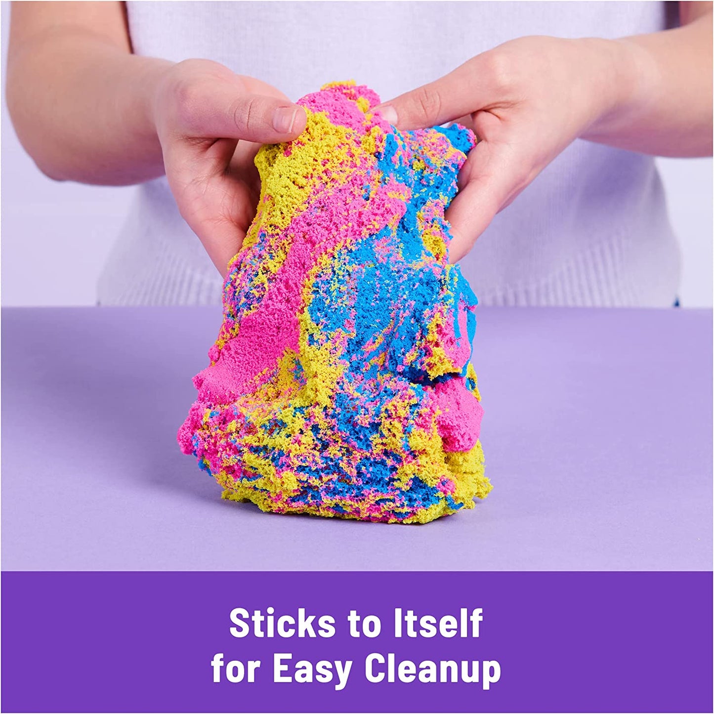 Kinetic Sand, Squish N’ Create Playset, with 13.5oz of Blue, Yellow, and Pink Play Sand, 5 Tools, Sensory Toys for Kids Ages 3 and Up