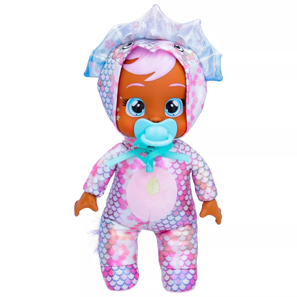 Cry Babies Tiny Cuddles Dinos Phoebe with Purple Triceratops Dinosaur Themed Metallic Pajamas 9" Baby Doll