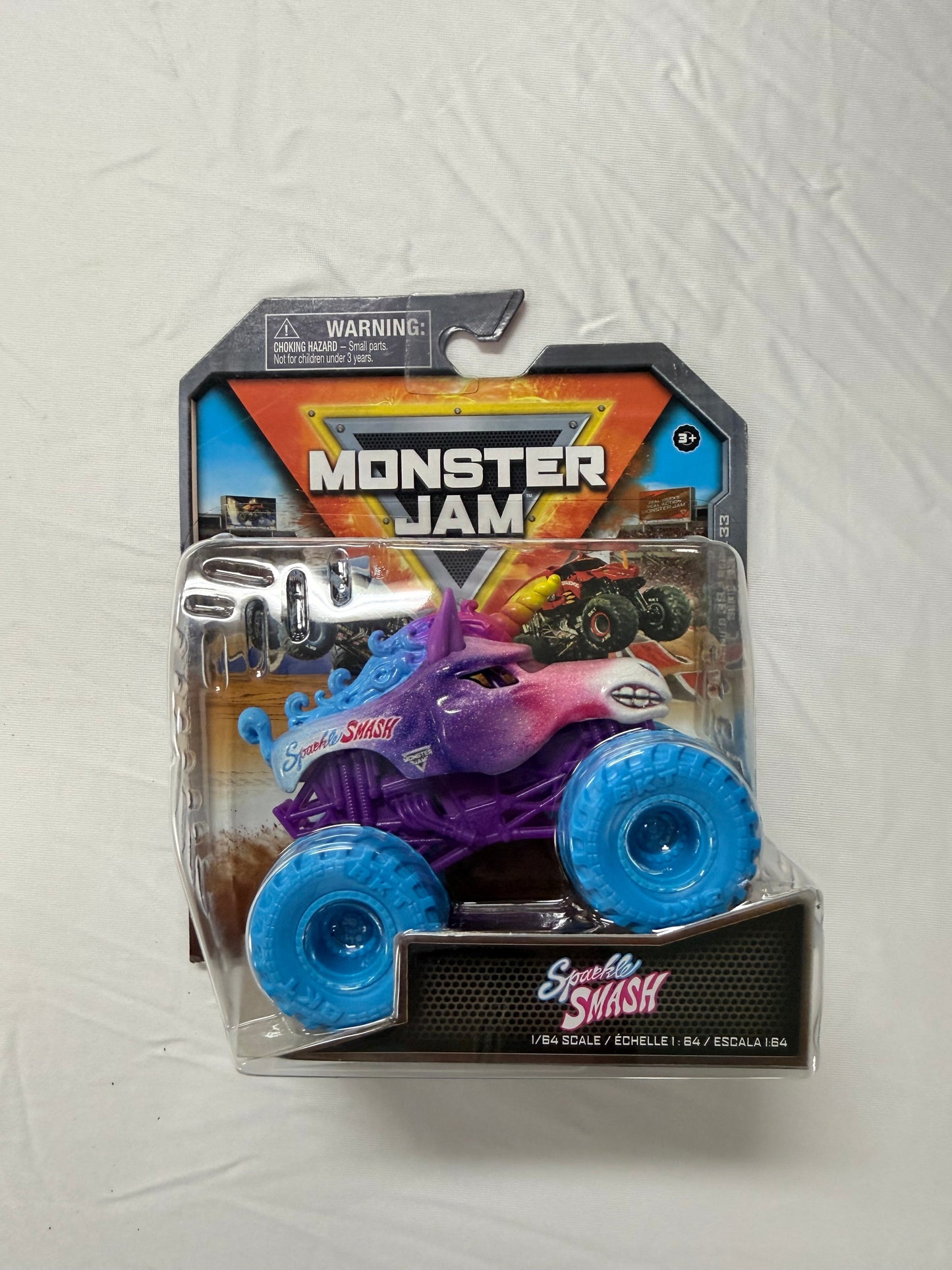 Monster Jam toy truck in packaging on a white background