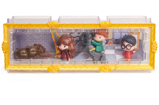 WIZARDING WORLD HARRY POTTER, MICRO MAGICAL MOMENTS SCENE GIFT SET WITH EXCLUSIVE HARRY, HERMIONE, RON, FLUFFY FIGURES & DISPLAY CASE