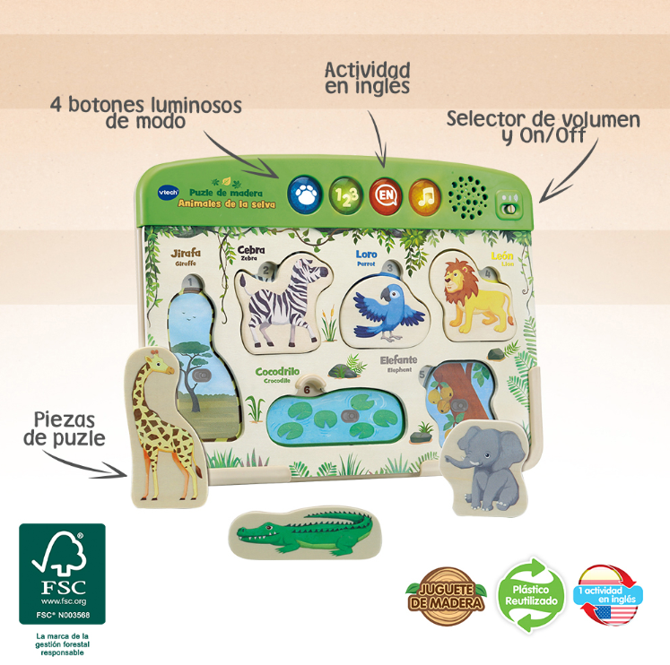 VTech Baby Puzle de madera Animales de la selva