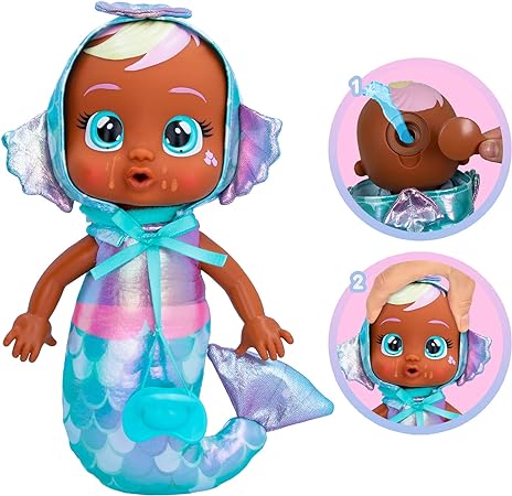 Cry Babies Tiny Cuddles Mermaids Kaia - 9 inch Baby Doll, Cries Real Tears, Metallic Mermaid Themed Pajamas