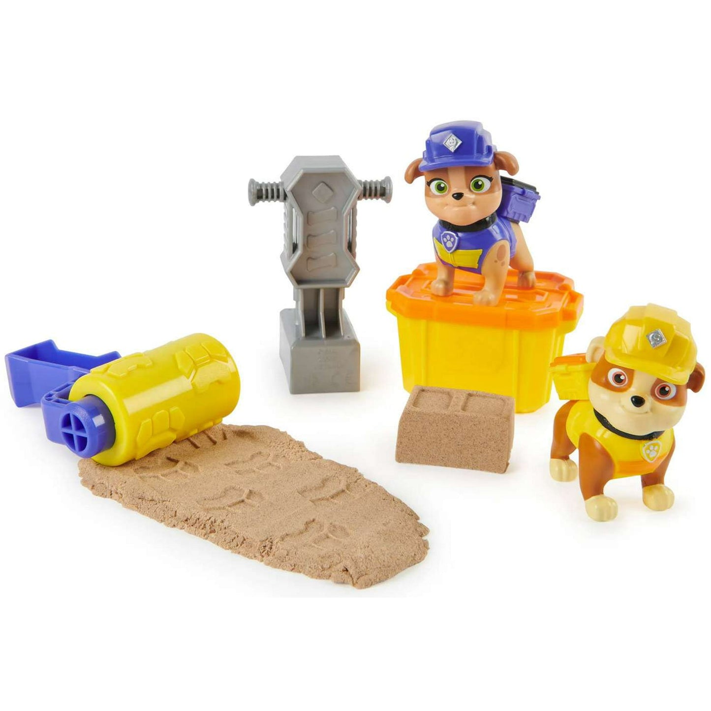 Rubble & Crew, Rubble and Mix Action Figures Set, with 3 oz of Kinetic Build-It Sand and 2 Hand Held Building Toys, Kids Toys for Ages 3 and up
