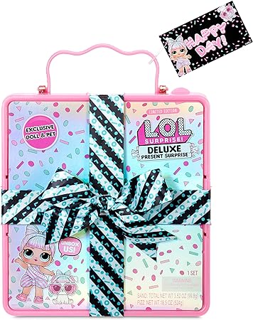 LOL Surprise Deluxe Present Surprise with Limited Edition Doll, and Pet, Pink - Adorable Fashion Doll and Colorful Accessories in Giftable Packaging - Birthday, for Girls Age 4-15 Years