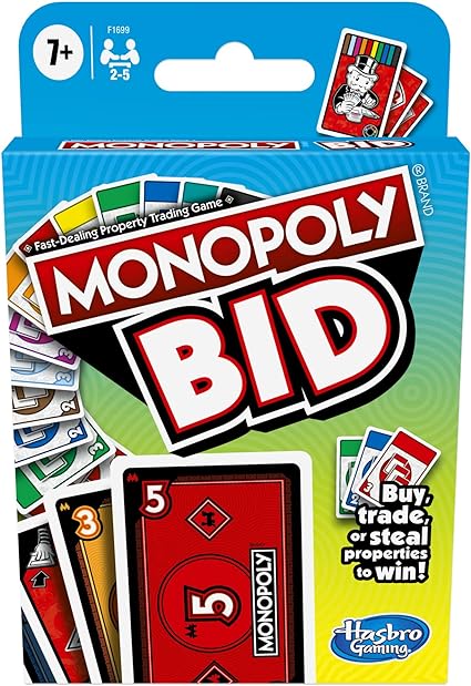 Hasbro Gaming Monopoly Bid Game,Quick-Playing Card Game for 4 Players,Game for Families and Kids Ages 7 and Up