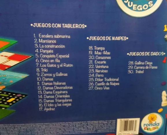 JUEGO DE MESA RONDA X 30 MULTIJUEGOS
