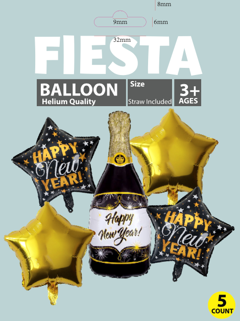 MYLAR SET NEW YEAR FIESTA BALLOONS