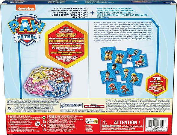 Spin Master Games Paw Patrol Pop Up Memory Game Pack Chase Skye Nickelodeon Paw Patrol Kids Preschool Toys