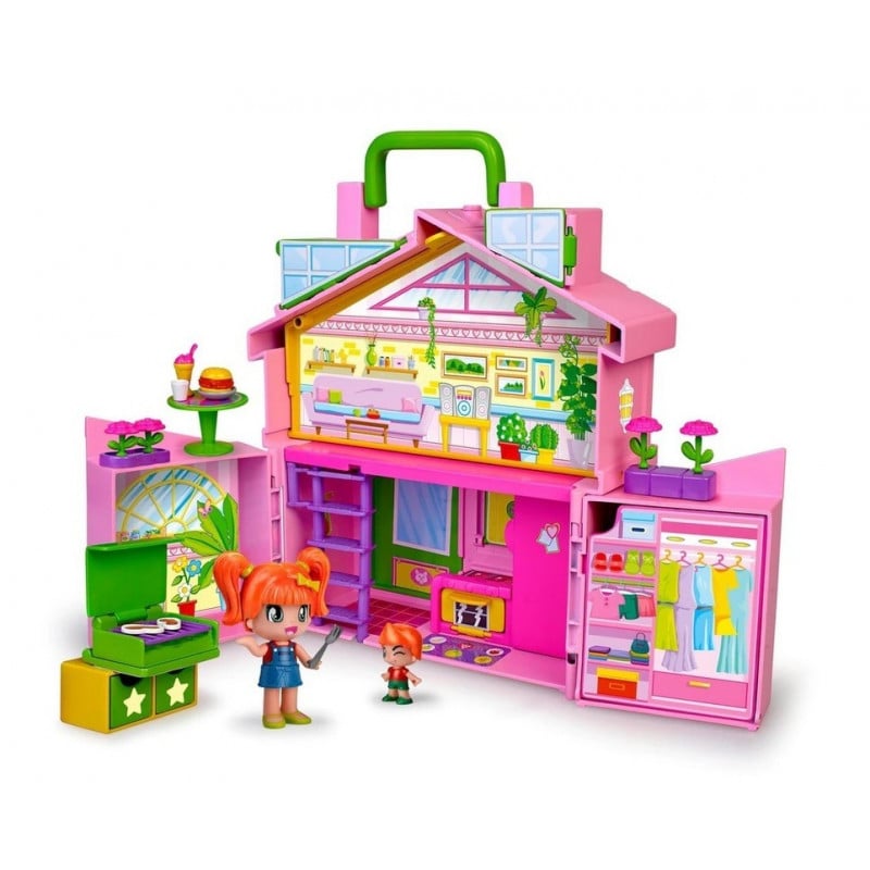Pinypon - House Pink Briefcase | Convertible Dollhouse with Many Different Rooms and Everyday Accessories, for Building a Mini Doll City - From 4 Years