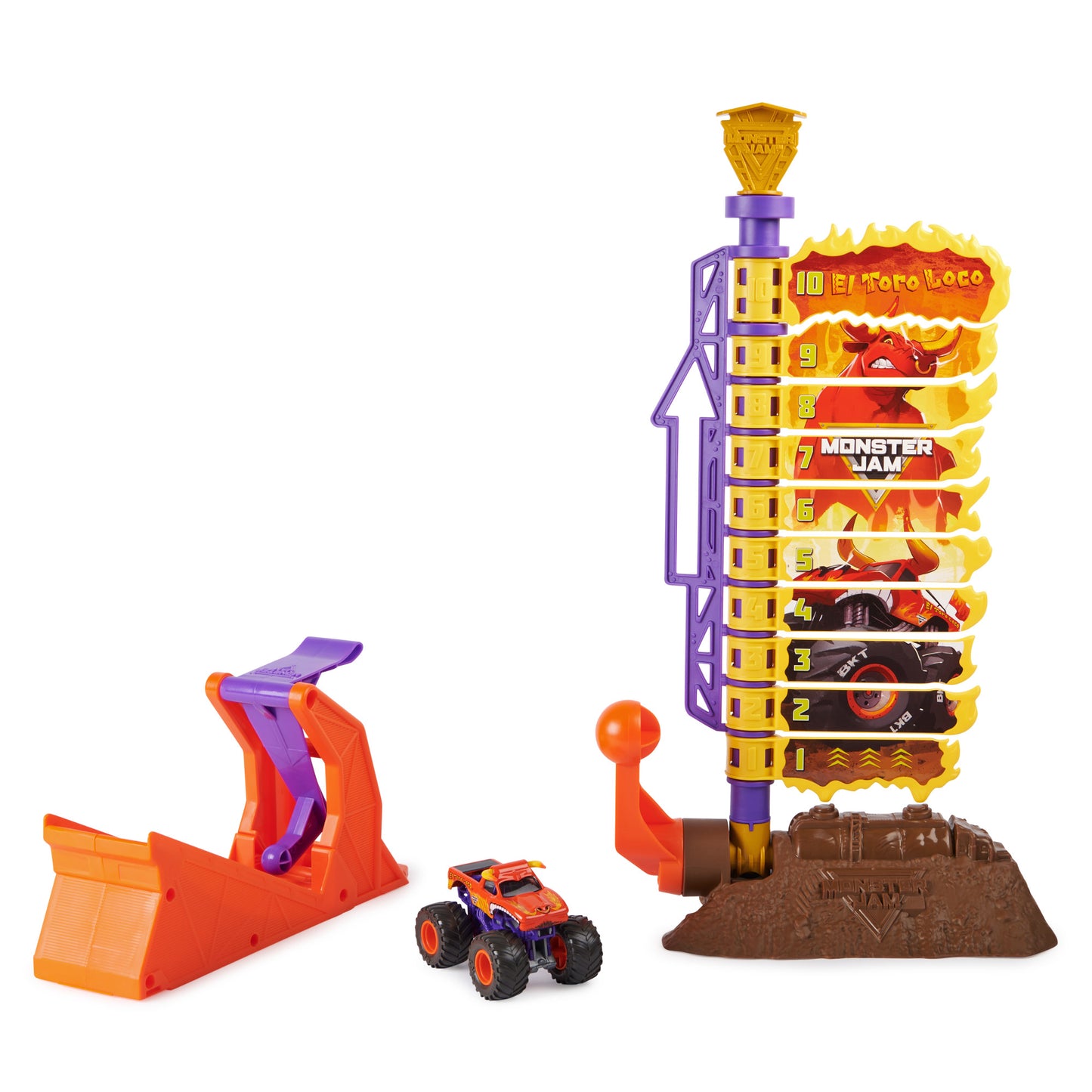 Monster Jam El Toro Loco Big Air Challenge, Over 20-Inch Tall Playset with Exclusive Monster Truck Toy, 1:64 Scale, Kids Toys for Boys Ages 3 and up