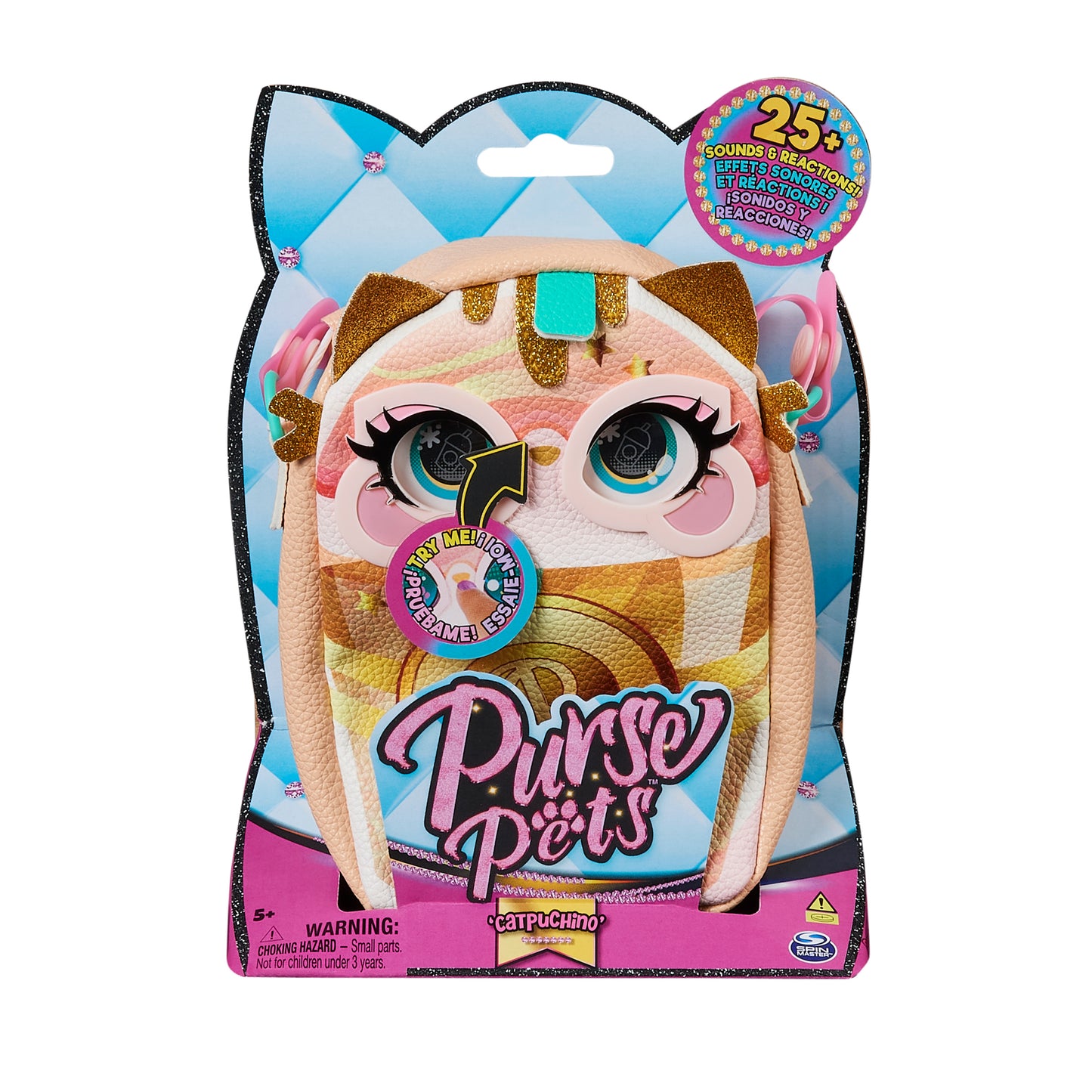 Purse Pets, Treat Yo Self Catpuchino Interactive Pet Toy and Handbag with Light up Cheeks, over 25 Sounds and Reactions, Kids Toys for Girls