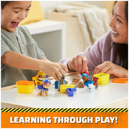 Rubble & Crew, Rubble and Mix Action Figures Set, with 3 oz of Kinetic Build-It Sand and 2 Hand Held Building Toys, Kids Toys for Ages 3 and up