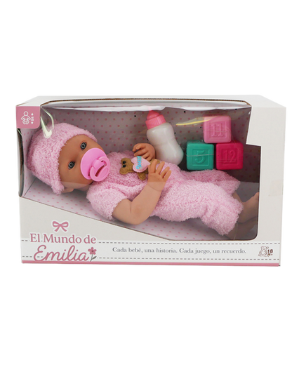🌸 Camila 16" Muñeca Bebé de Vinilo con Accesorios | El Mundo de Emilia