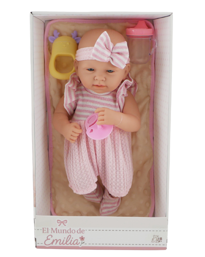 Olivia 14" Muñeca Bebé de Vinilo con Accesorios | El Mundo de Emilia