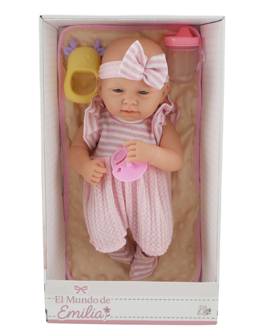 Olivia 14" Muñeca Bebé de Vinilo con Accesorios | El Mundo de Emilia