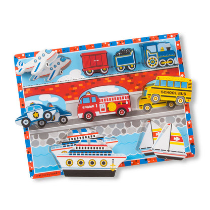 Melissa & Doug Vehicles Chunky Puzzle – Rompecabezas Vehículos 9 Piezas