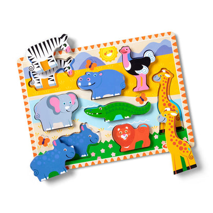 Melissa & Doug Safari Animals Chunky Puzzle – Rompecabezas Safari 8 Piezas