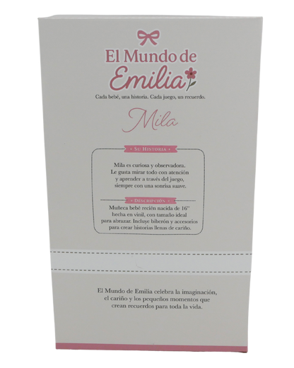 🌷 Mila 16" Muñeca Bebé de Vinilo con Accesorios | El Mundo de Emilia