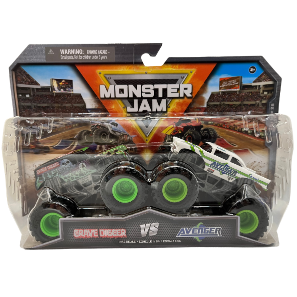 Monster Jam 2023 Official 1:64 Scale Diecast Truck 2-Pack Series Grave Digger vs Avenger