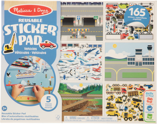 Melissa & Doug Reusable Sticker Pad – Vehicles (165 Stickers, 5 Scenes)
