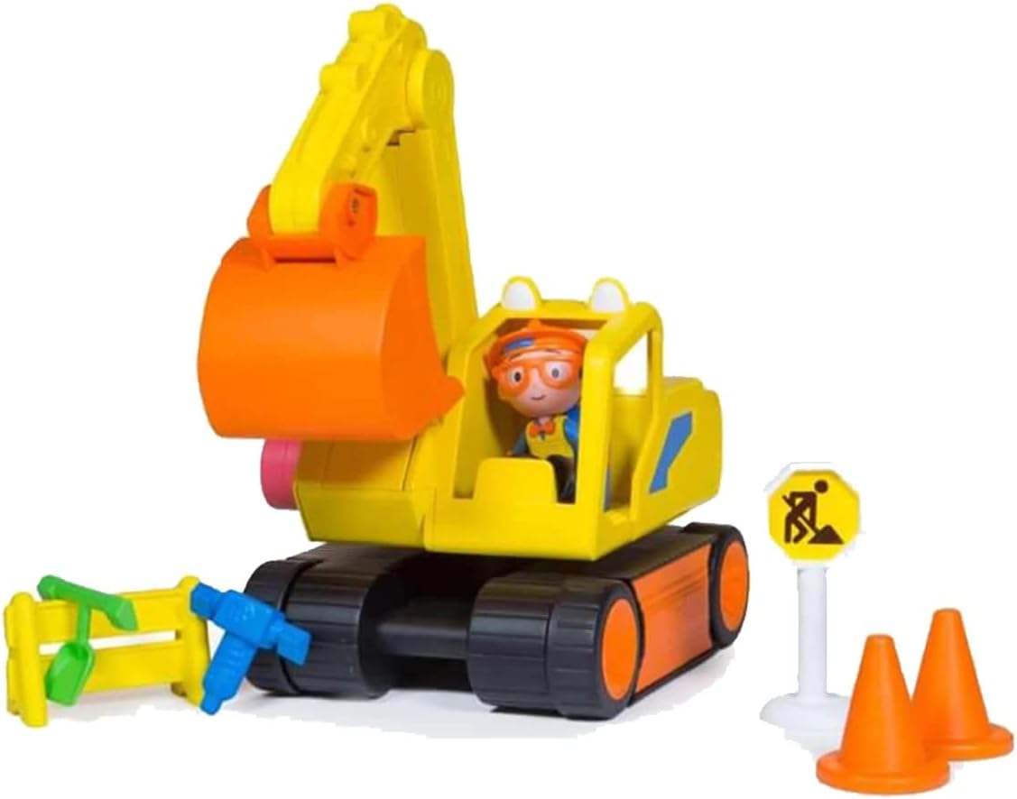 Blippi Excavator - Fun Freewheeling Vehicle with Features Including 3 Construction Worker, Sounds and Phrases - Educational Vehicles for Toddlers and Young Kids,Yellow