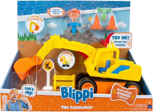Blippi Excavator - Fun Freewheeling Vehicle with Features Including 3 Construction Worker, Sounds and Phrases - Educational Vehicles for Toddlers and Young Kids,Yellow