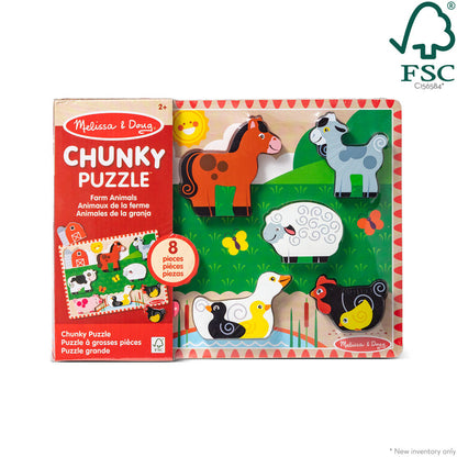 Melissa & Doug Farm Animals Chunky Puzzle – Rompecabezas Granja 8 Piezas